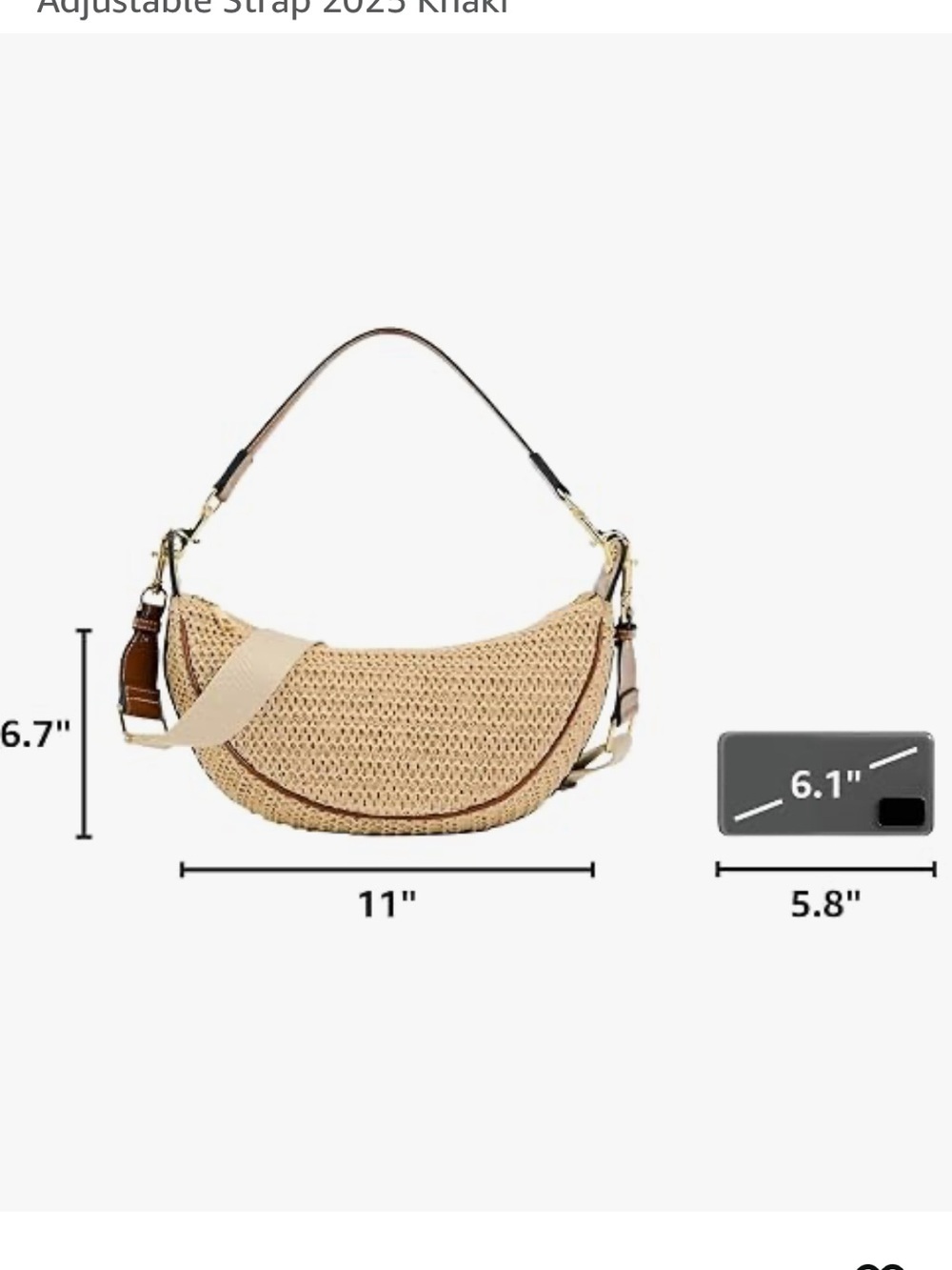 Woven Crescent Crossbody Bag in Cream with Tan Trim - Picture 2 of 8
